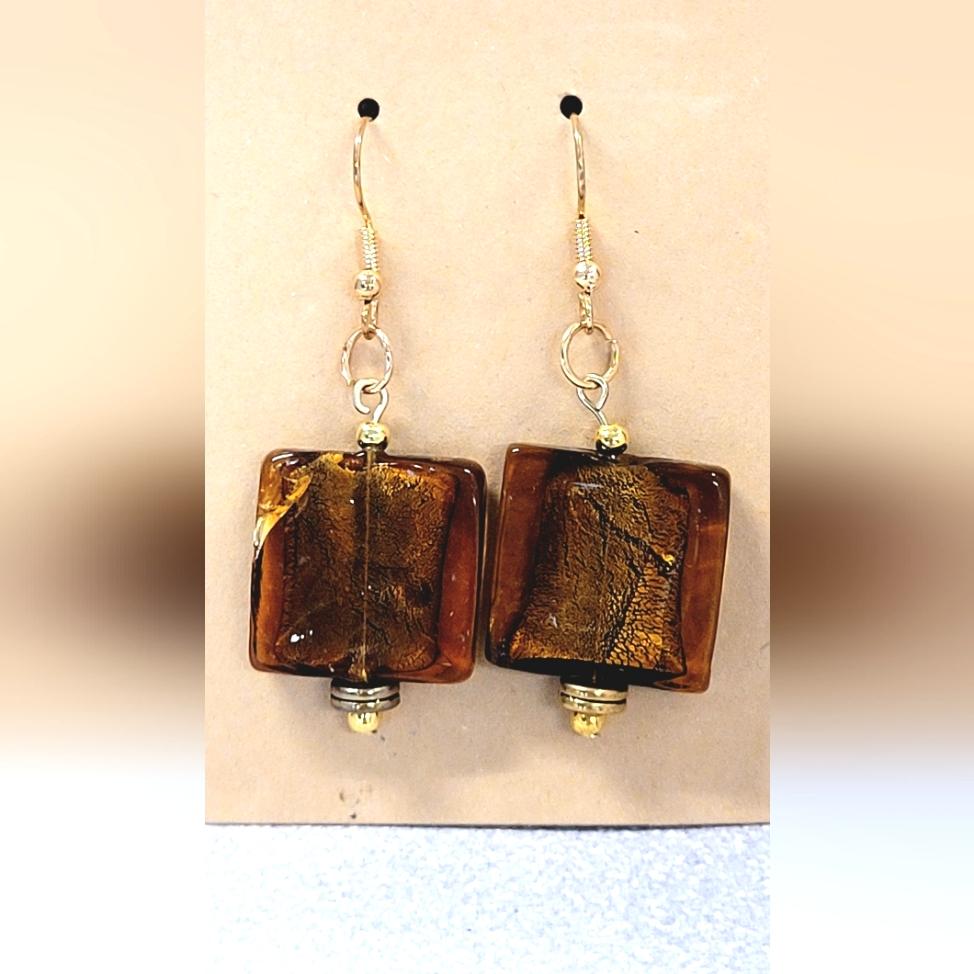 Handcrafted Chunky Brown Lamp Work Glass Earrings